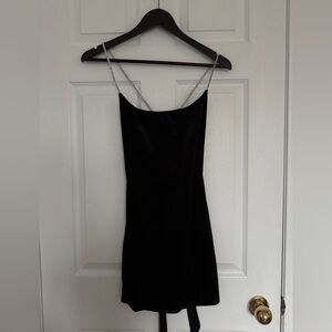Lucy in the Sky Velvet Shimmery Black Slip Dress with Sparkle Straps